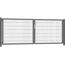 Portillon double premium 400 x 140 cm 8/6/8 dormant 60x40 avec poteaux à sceller dans du béton RAL 7016 anthracite