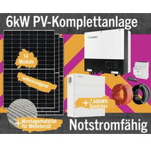 6kW Photovoltaik Komplettanlage mit 14 Modulen, 7,68 kWh Speicher, Wechselrichter, Stromzähler und Montagezubehör