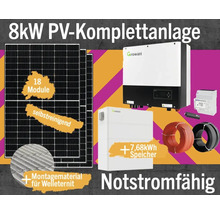 8kW Photovoltaikanlage komplett mit Solarmodulen, Wechselrichter, Stromspeicher, Zubehör und Montage-Material