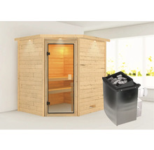 Ecksauna mit Glastür und Saunaofen
