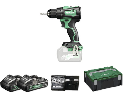 Perceuse-visseuse sans fil HiKOKI DS18DE avec 2 batteries (4,0Ah) et chargeur Kit de perceuse-visseuse sans fil Hikoki avec deux batteries, chargeur et coffret de transport