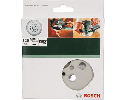 Plateau de ponçage Bosch Ø125mm, soule pour ponceuse excentrique PEX 300 AE/400 AE Plateau de ponçage Bosch de 125 millimètres de diamètre dans son emballage
