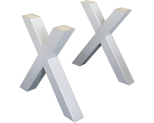 Kit de piètement de table en X MDF pour table basse acier argent aspect brossé hauteur: 422 mm