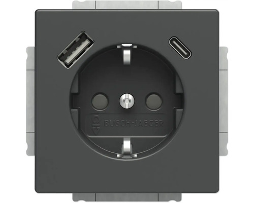 Prise USB Busch-Jaeger 20 EUCB2USBAC-81 Safety+ avec USB A/C Future Linear anthracite Prise de courant avec port USB A et USB C