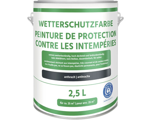 Peinture de protection contre les intempéries anthracite 2,5 l Peinture de protection contre les intempéries en pot de 2,5 litres, anthracite, convient pour environ 25 mètres carrés
