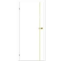 Weiße Innentür mit goldenem Türgriff und goldenem Zierstreifen