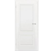 Porte intérieure blanche avec deux panneaux rectangulaires et une poignée de porte