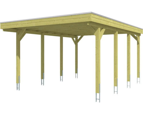 Holzcarport mit Flachdach und Stahlfüßen