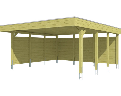 Holzcarport mit Flachdach und Seitenwänden