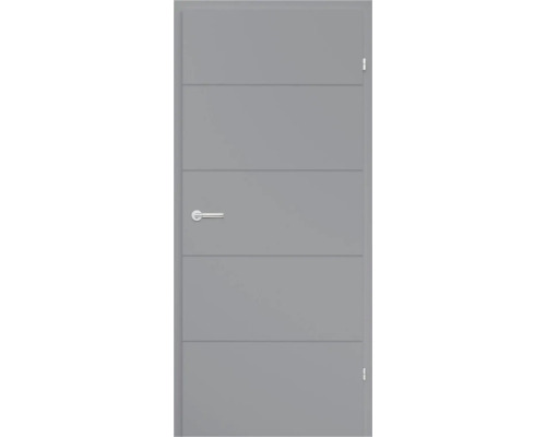 Pertura Zimmertür Caja 02 Graulack RAL 7004 signalgrau 86x198,5 cm Rechts ohne Schlüssellochbohrung Graue Innentür mit horizontalen Zierlinien und Drückergarnitur