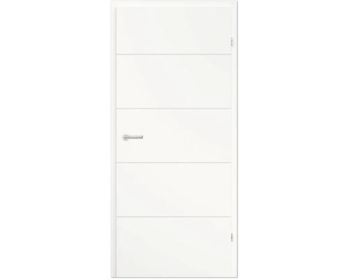 Pertura Zimmertür Caja 02 Weißlack RAL 9016 verkehrsweiß 86x198,5 cm Rechts ohne Schlüssellochbohrung Weisse Innentür mit horizontalen Linien und Griff