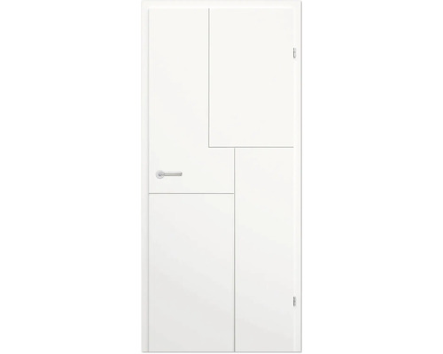 Weiße Innentür mit geometrischem Design und Metalltürgriff