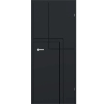 Schwarze Innentür mit silbernem Türgriff und geometrischem Design