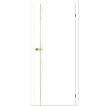 Weiße Innentür mit goldenem Türgriff und Zierlinie
