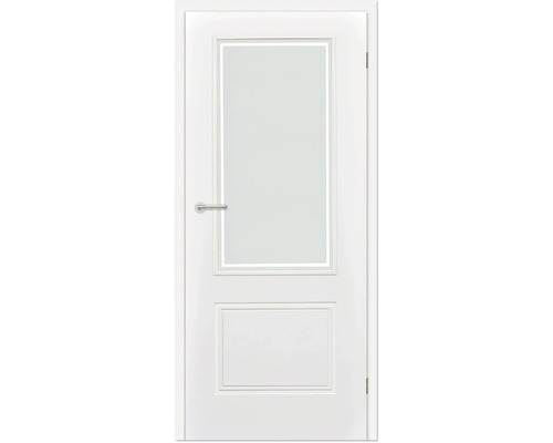 Pertura Zimmertür Tamo 03 Weißlack RAL 9003 signalweiß 98,5x198,5 cm Rechts ohne Schlüssellochbohrung Weiße Innentür mit Glaseinsatz und Türgriff