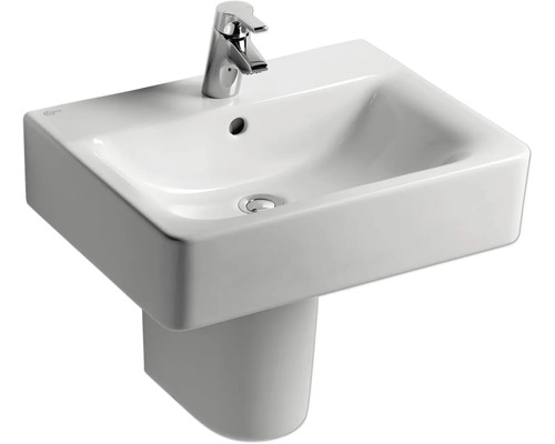 Lavabo en céramique avec robinet et demi-colonne pour la salle de bain