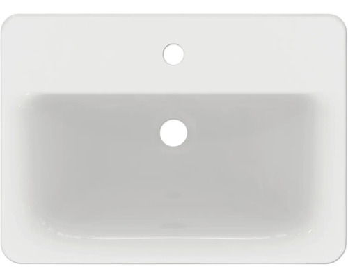 Vasque en céramique vue de dessus avec trou de robinet et trop-plein