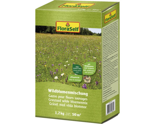 Mélange de fleurs sauvages avec des brins d'herbe FloraSelf 1,2 kg pour 50 m² Mélange de fleurs sauvages avec des brins d'herbe FloraSelf 1,2 kg pour 50 m²