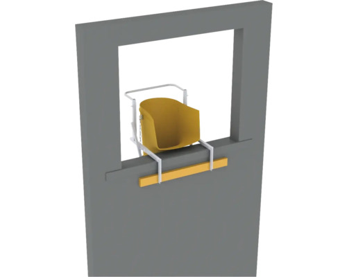 Gelber Babysitz mit Befestigung für eine Türzarge.