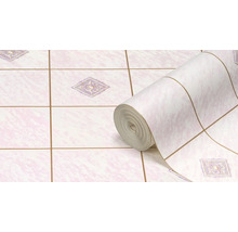 Rouleau de papier peint avec motif de carreaux et décor floral