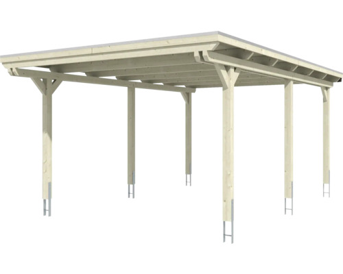 Abri de voiture en bois avec ancrages de poteaux métalliques