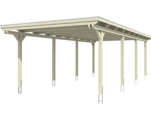Carport en bois avec ancrages de poteaux en métal