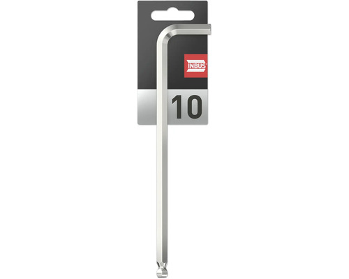 Tournevis coudé INBUS® 71574 (extra long) 10mm, avec tête sphérique — Made in Germany Logo Inbus, clé Allen taille 10
