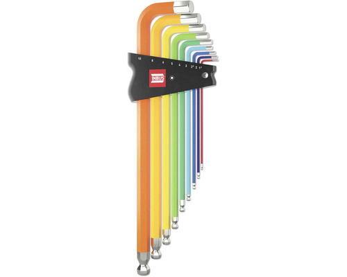 Jeu de clés 6 pans INBUS 70273 1.5-10mm avec ColorGrip multicolore et tête sphérique 9pces