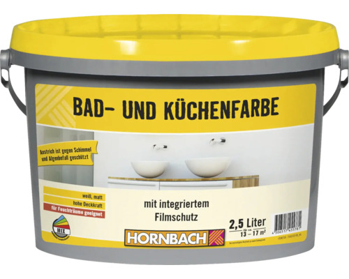 Peinture pour cuisine et salle de bains HORNBACH blanc 2,5 l Seau de peinture pour salle de bain et cuisine, 2,5 litres, protège contre la moisissure et les algues