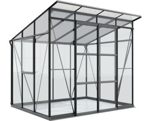 Gewächshaus mit Rahmen und transparenter Verkleidung.