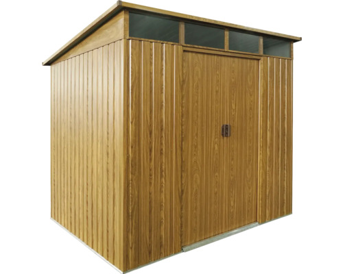 Gartenschuppen aus Metall mit Holzeffekt und Doppeltür