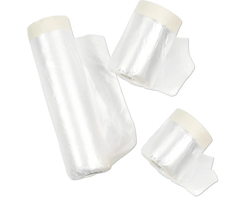 Drei Rollen Abdeckfolie mit Klebeband für Malerarbeiten