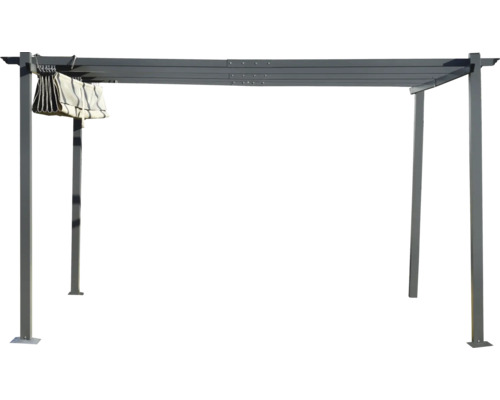 Pergola grise autoportante avec rideaux