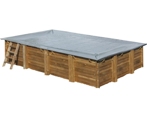 Piscine rectangulaire en bois avec couverture et échelle