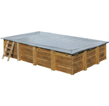 Rechteckiger Holzpool mit Abdeckung und Leiter