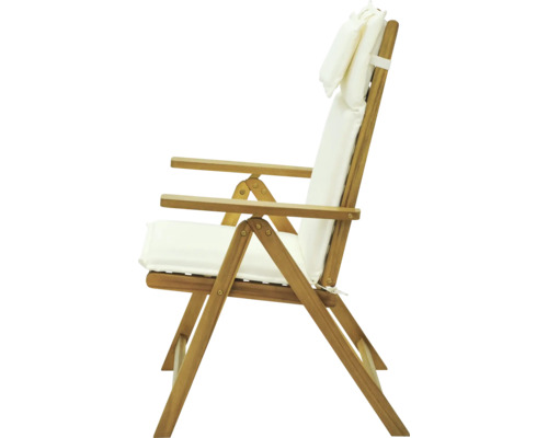 Holzliegestuhl mit Armlehnen und Polster