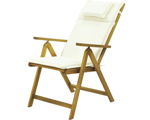 Gartensessel aus Holz mit Sitzkissen und Kopfstütze