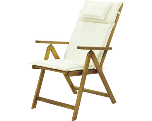 Holzliegestuhl mit Armlehnen und Polsterauflage