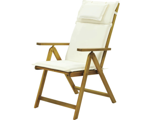 Holzliegestuhl mit Polster und Armlehnen