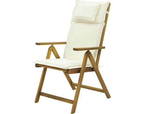 Gartensessel aus Holz mit Armlehnen und Kissen