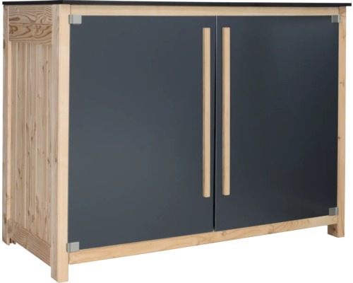 Armoire de jardin/Cuisine d'extérieur Konsta Type 603 sapin de Douglas desserte porte à battants 120 x 58 x 92 cm HPL anthracite