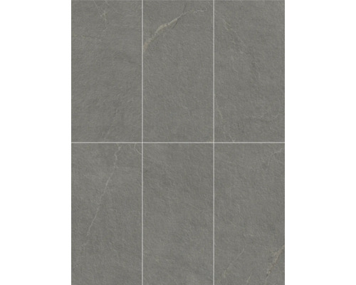 Sechs graue Bodenfliesen mit matter Oberfläche