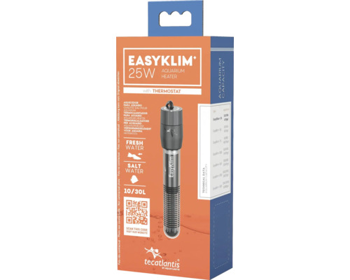 Chauffage d''aquarium EasyKlim 25 watts avec thermostat, emballé