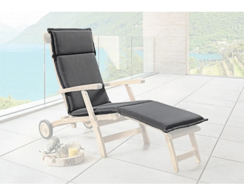Galette d'assise rembourrée Destiny 185x48x5cm, avec fermeture éclair, anthracite Coussin pour chaise longue de jardin avec oreiller