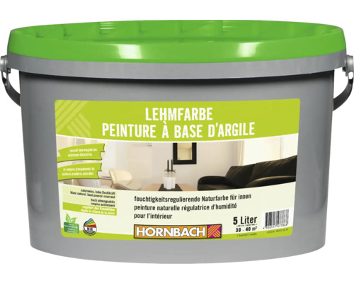 Peinture à base d'argile HORNBACH sans conservateurs blanc 5 l Seau de peinture à l''argile pour l''intérieur, 5 litres
