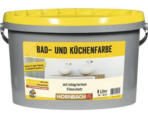 Peinture pour cuisine et salle de bains HORNBACH blanc 5 l Seau de peinture pour salle de bain et cuisine avec protection film, 5 litres, de Hornbach