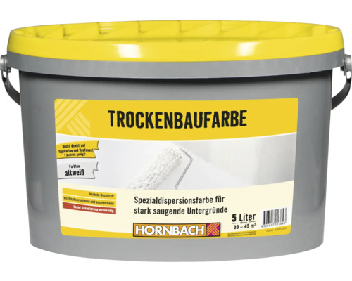 Peinture pour construction à sec HORNBACH blanc ancien 5 l Seau de peinture pour cloisons sèches pour supports très absorbants, 5 litres, de Hornbach