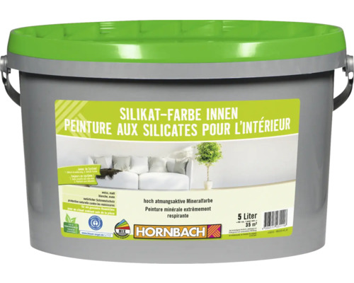 Peinture silicate HORNBACH peinture minérale intérieure blanc 5 l Seau de peinture silicatée d''intérieur avec le logo Hornbach