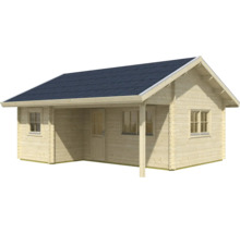 Abri de jardin en bois avec auvent, porte et fenêtres