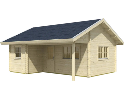 Abri de jardin en bois avec auvent, porte et fenêtres